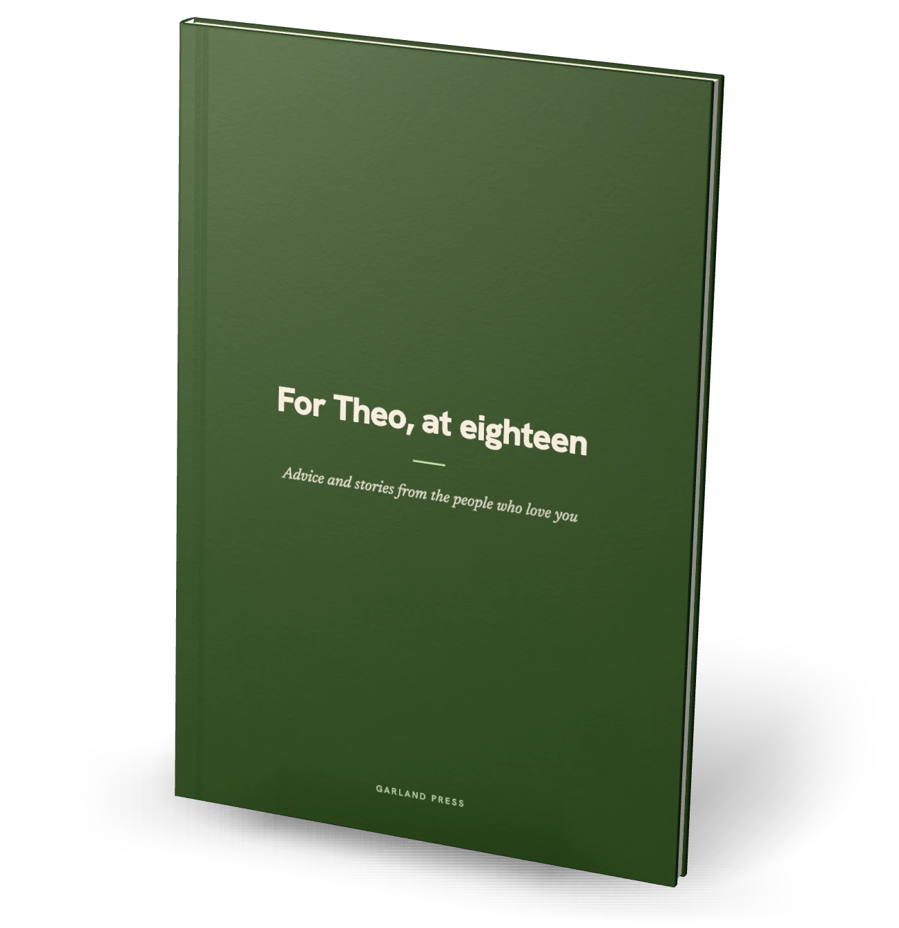 A Forest cloth hardback in its jacket, “For Theo, at eighteen”, standing turned to show its pages